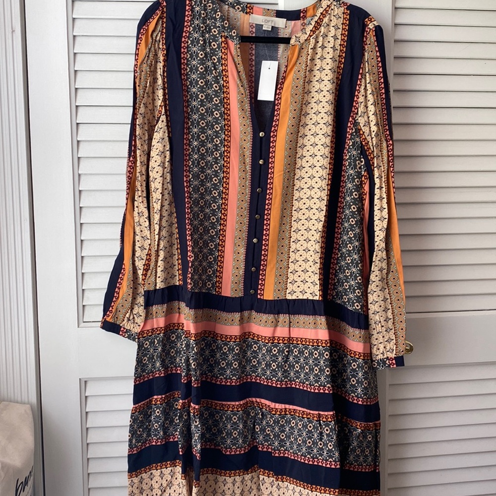 Loft Long-Sleeve XL Patterned Dress